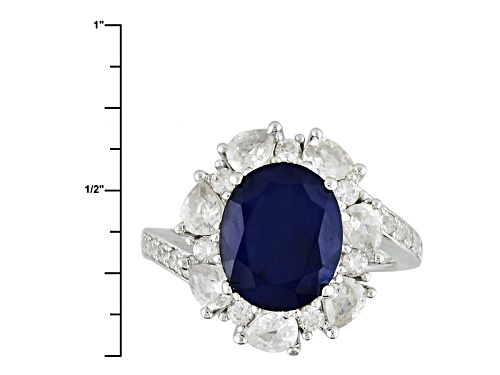 3.08ct Oval Blue Sapphire With 1.85ctw Pear Shape And Round White Zircon Sterling Silver Ring - Size 10