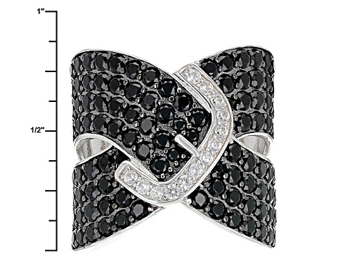4.14ctw Round Black Spinel With .32ctw Round White Zircon Sterling Silver Buckle Ring - Size 5