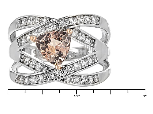 .76ct Trillion Peach Morganite With .58ctw Round White Topaz Sterling Silver Ring - Size 8