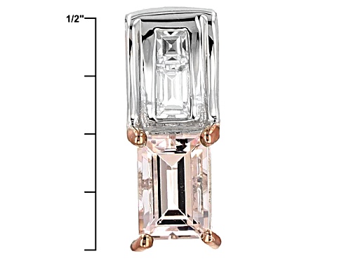 .42ct Emerald Cut Pink Morganite With .15ctw White Zircon Sterling Silver Pendant With Chain