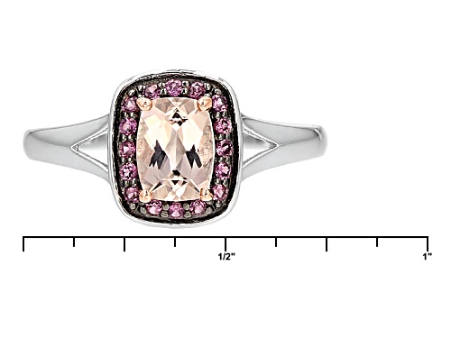 .68ct Rectangular Cushion Morganite With .09ctw Round Raspberry Rhodolite Sterling Silver Ring - Size 11