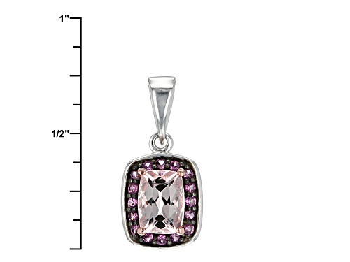 .68ct Rectangular Cushion Morganite With .09ctw Round Raspberry Rhodolite Silver Pendant With Chain