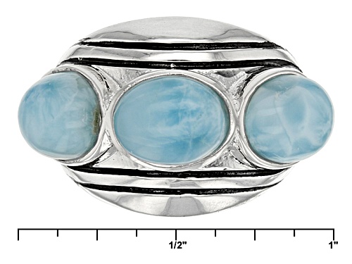 8x6mm Oval Larimar Sterling Silver 3-Stone Ring - Size 6