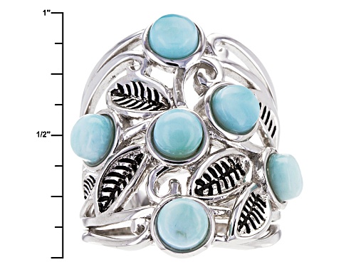 5mm Round Blue Larimar Sterling Silver 6-Stone Leaf Detail Ring - Size 6