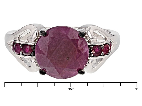 4.01ct Round Indian Ruby With .28ctw Round Mozambique Ruby Sterling Silver Ring - Size 7