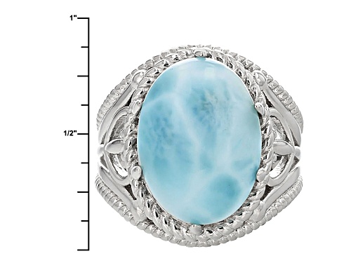 16x12mm Oval Cabochon Larimar Sterling Silver Solitaire Ring - Size 11
