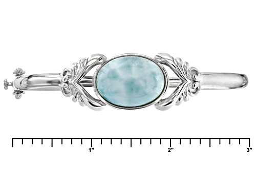 20x15mm Oval Cabochon Larimar Sterling Silver Solitaire Hinged Bangle Bracelet - Size 8