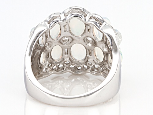 2.42ctw Oval Ethiopian Opal With .82ctw Round White Zircon Rhodium Over Sterling Silver Ring - Size 11