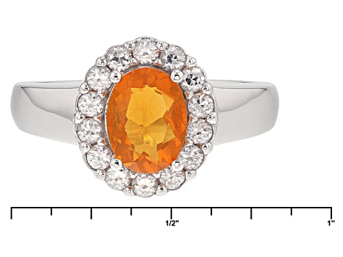 .68ct Oval Mexican Fire Opal With .70ctw Round White Zircon Sterling Silver Ring - Size 9