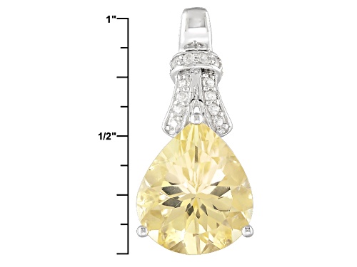 4.68ct Pear Shape Yellow Labradorite & .23ctw Round White Zircon Rhodium Over Silver Pendant W/Chain