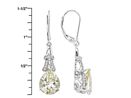 4.85ctw Pear Shape Labradorite & .20ctw White Zircon Rhodium Over Sterling Silver Dangle Earrings
