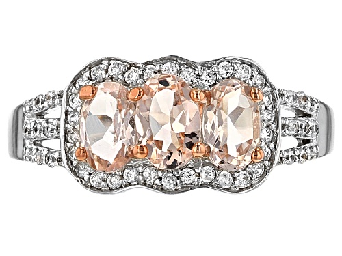 .94ctw Oval Pink Morganite With .30ctw Round White Zircon Rhodium Over Sterling Silver Ring - Size 11