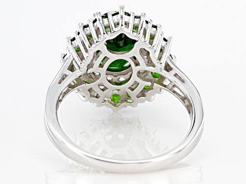 3.80ctw Oval and Round Russian Chrome Diopside With .68ctw  White Zircon Rhodium Over Silver Ring - Size 9