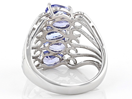 1.70CTW PEAR SHAPE TANZANITE RHODIUM OVER STERLING SILVER 5-STONE RING - Size 7