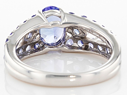 1.78CTW ROUND AND OVAL TANZANITE SILVER RING - Size 11