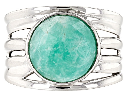 12MM ROUND CHECKERBOARD CUT AMAZONITE STERLING SILVER SOLITAIRE RING - Size 6