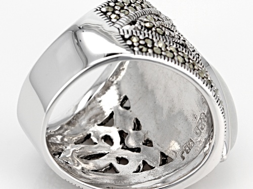 18X10MM MARQUISE RAINBOW MOONSTONE WITH ROUND GRAY MARCASITE STERLING SILVER RING - Size 6