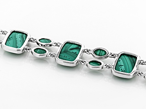 OVAL AND SQUARE CUSHION MALACHITE RHODIUM OVER STERLING SILVER BRACELET - Size 8