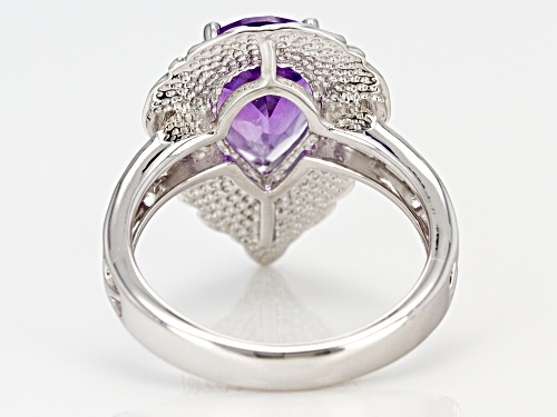 2.50ct Pear Shape African amethyst sterling silver solitaire ring - Size 8