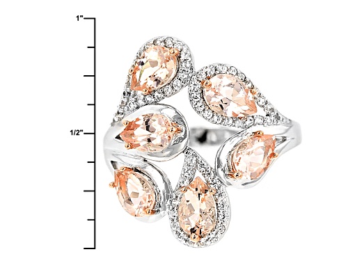 1.68ctw Pear Shape Morganite And .45ctw Round White Zircon Sterling Silver Ring - Size 11