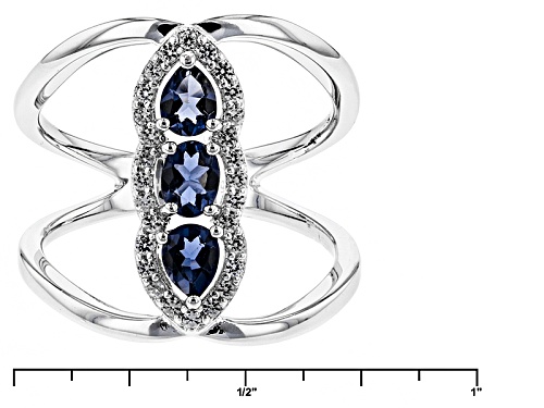 .39ctw Pear Shape And Oval Iolite With .12ctw Round White Zircon Sterling Silver Ring - Size 6
