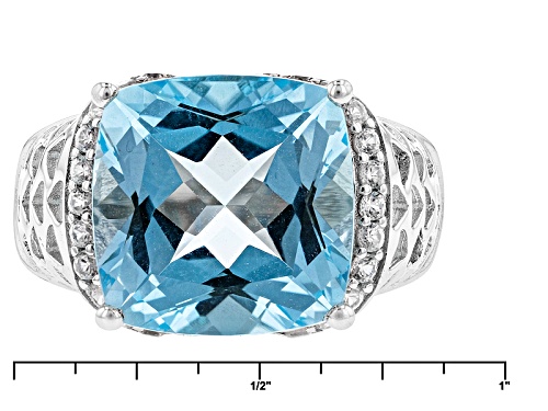 8.80ct Square Cushion Glacier Topaz™ And .42ctw Round White Zircon Sterling Silver Ring - Size 8
