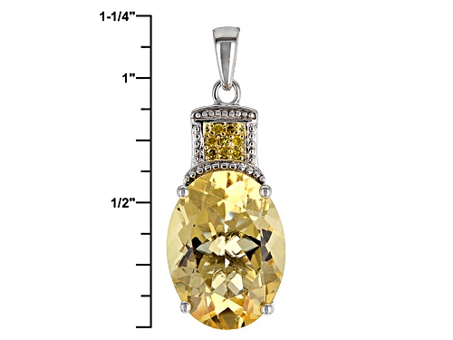 7.01ct Oval Citrine With .04ctw Round Yellow Diamond Accents Sterling Silver Pendant With Chain