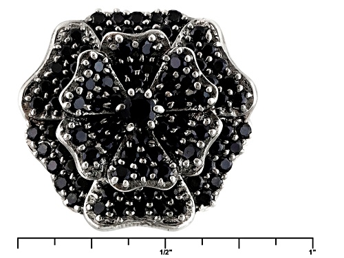 2.60ctw Round Black Spinel Sterling Silver Flower Design Ring - Size 7