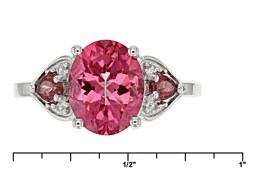 1.96ct Oval Pink Danburite with 0.41ctw Pink Tourmaline & White Zircon Rhodium Over Silver Ring - Size 9