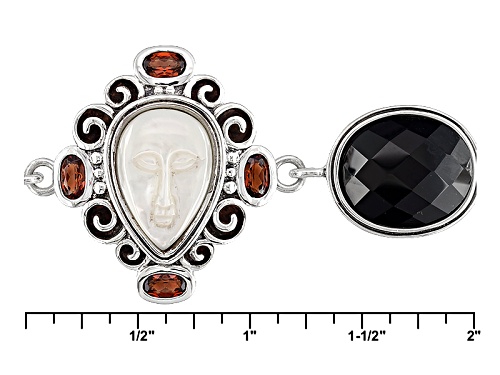 Pear Carved White Mother Of Pearl, Oval Black Onyx, 1.09ctw Oval Vermelho Garnet™ Silver Bracelet - Size 7.5