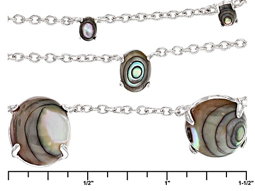 12x10mm, 7x5mm And 4x3mm Oval Cabochon Abalone Shell 3 Strand Sterling Silver Necklace - Size 18