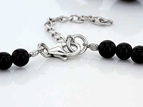 Round Black Onyx Multi-Strand Bead Sterling Silver Necklace - Size 28