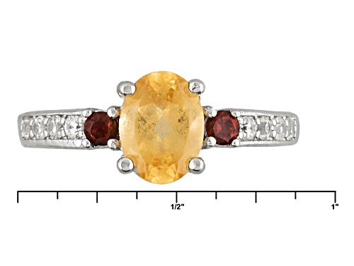 1.35ct Imperial Hessonite™, .13ctw Vermelho Garnet™With .23ctw Round White Zircon Silver Ring - Size 7
