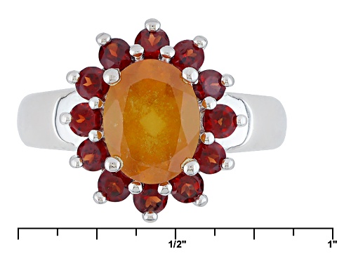 2.25ctw Oval Hessonite™ With .80ctw Round Vermelho Garnet™ Sterling Silver Ring - Size 7