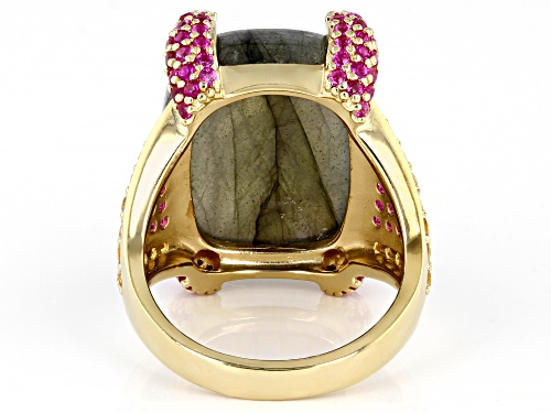 Rachel Roy Jewelry, 1.61ctw Labradorite, Lab Sapphire, & Citrine 18k Yellow Gold Over Silver Ring - Size 10