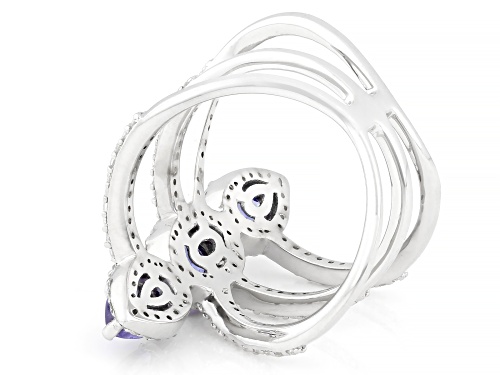 1.43ctw Tanzanite With 0.59ctw White Zircon Rhodium Over Sterling Silver Ring - Size 6
