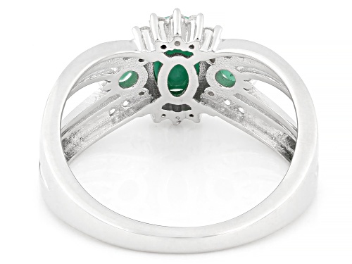 0.85ctw Emerald with 0.16ctw White Zircon Rhodium Over Sterling Silver Ring - Size 6
