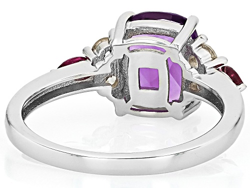 1.61ct Canela Amethyst with .16ctw Rhodolite & .34ctw White Zircon Rhodium Over Sterling Silver Ring - Size 8