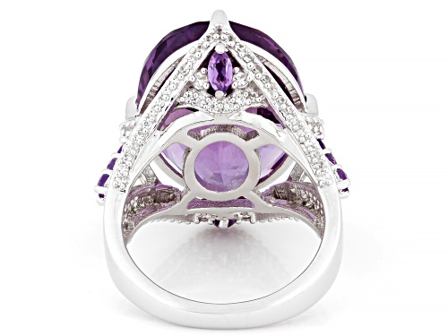14.96ct Canela Amethyst with 0.36ctw African Amethyst and 0.79ctw Zircon Rhodium Over Silver Ring - Size 7
