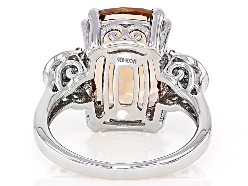 5.32ctw Concave-Cut Champagne Quartz Rhodium Over Sterling Silver Ring - Size 9