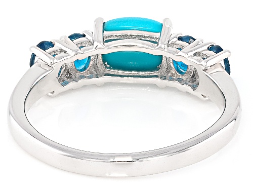 Sleeping Beauty Turquoise with 0.57ctw Neon Apatite Rhodium Over Sterling Silver Ring - Size 6