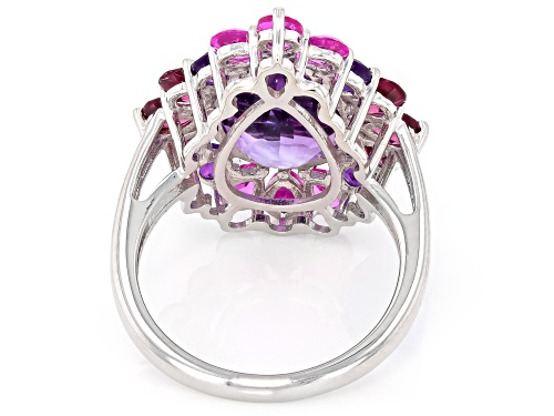 4.08ct Canela Amethyst with 2.30ctw Multi-Gemstone Rhodium Over Sterling Silver Ring - Size 7