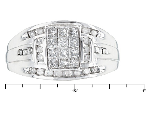 .55ctw Round, Baguette And Princess Cut White Diamond 10k White Gold Ring - Size 8