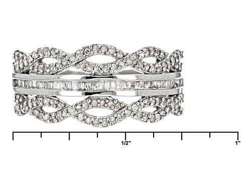 .50ctw Round And Baguette White Diamond Rhodium Over Sterling Silver Band Ring - Size 8