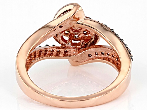 0.70ctw Round Champagne And Baguette White Diamond 10k Rose Gold Open Design Ring - Size 6