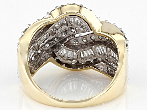 2.00ctw Baguette And Round White Diamond 10k Yellow Gold Crossover Ring - Size 5