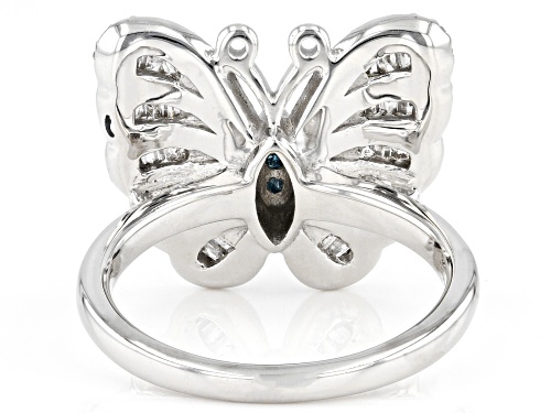 0.60ctw White Diamond And Blue Velvet Diamonds™ Rhodium Over Sterling Silver Butterfly Ring - Size 10