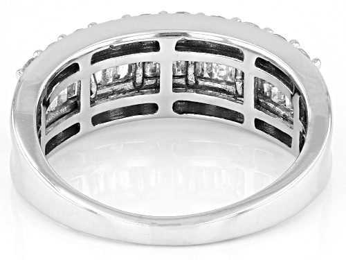 1.35ctw Round And Baguette White Diamond 10k White Gold Band Ring - Size 7