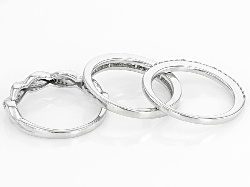 0.50ctw Baguette And Round White Diamond Rhodium Over Sterling Silver Set of 3 Band Rings - Size 6
