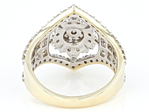 1.50ctw Baguette And Round Diamond 10k Yellow Gold Cluster Ring - Size 7